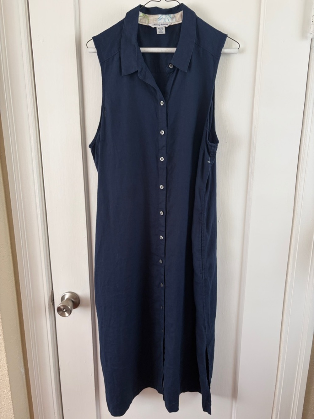 Tommy Bahama navy blue sleeveless linen maxi dress